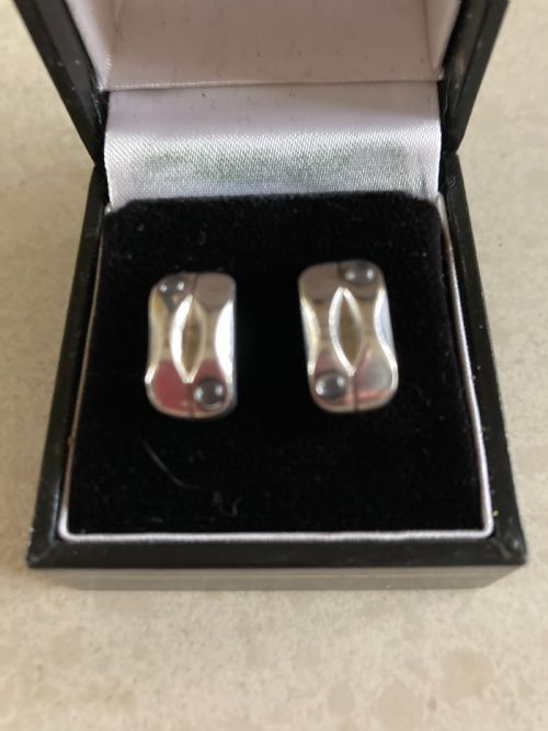 GEORG JENSEN SILVER EARRINGS WITH MOONSTONES 1960S - ADDITIONAL PHOTO 3