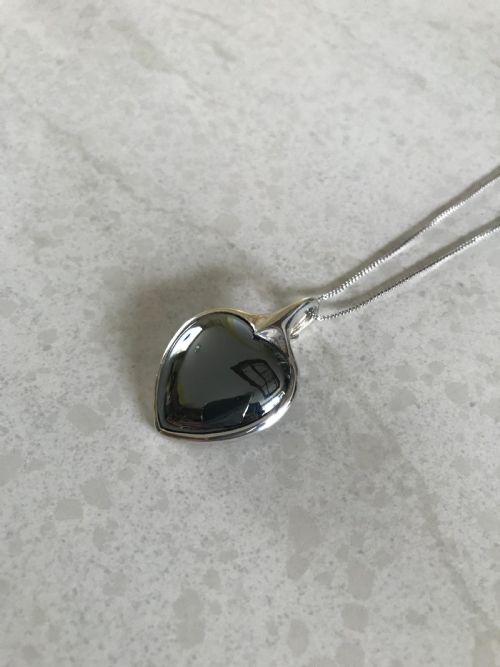 DANISH SILVER AND HEMATITE HEART PENDANT 1960S BY N E FROM RESERVED - ADDITIONAL PHOTO 1