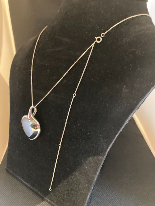 DANISH SILVER AND HEMATITE HEART PENDANT 1960S BY N E FROM RESERVED - ADDITIONAL PHOTO 3