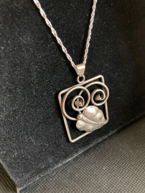 DANISH SILVER PENDANT WITH LEAF DESIGN 1930S RESERVED - ADDITIONAL PHOTO 1