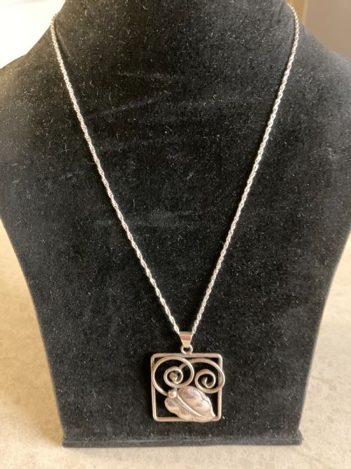 DANISH SILVER PENDANT WITH LEAF DESIGN 1930S RESERVED - ADDITIONAL PHOTO 2