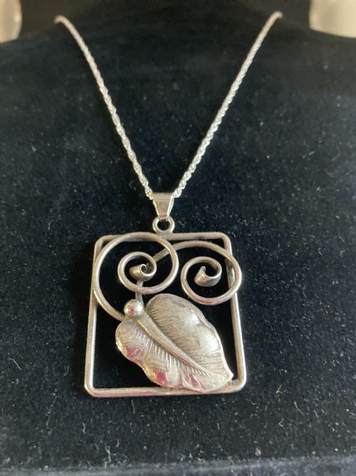 DANISH SILVER PENDANT WITH LEAF DESIGN 1930S RESERVED - ADDITIONAL PHOTO 3