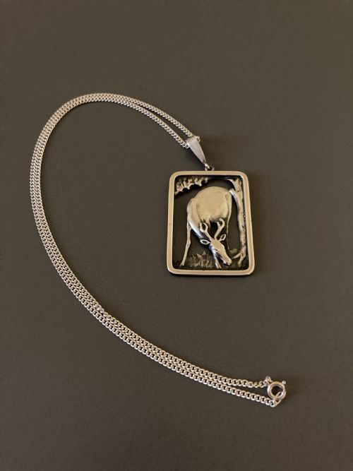 DANISH SILVER PENDANT WITH STAG 1940S - ADDITIONAL PHOTO 1