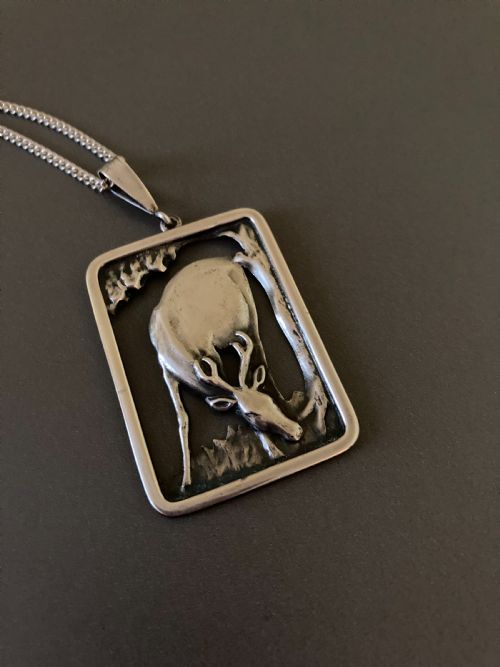 DANISH SILVER PENDANT WITH STAG 1940S - ADDITIONAL PHOTO 2