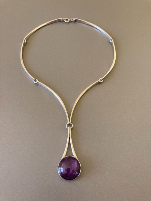 danish sterling silver collier with amethyst 1960s by n e from - CATEGORY: ANTIQUE JEWELLERY - DATED 1960