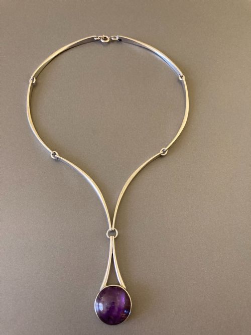 DANISH STERLING SILVER COLLIER WITH AMETHYST 1960S BY N E FROM - ADDITIONAL PHOTO 3