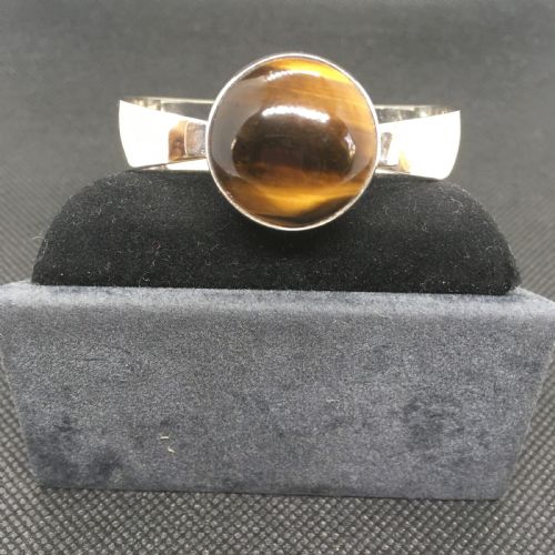 danish silver bangle with tigers eye 1960s by n e from - CATEGORY: ANTIQUE JEWELLERY - DATED 1960