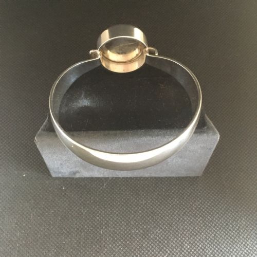 DANISH SILVER BANGLE WITH TIGERS EYE 1960S BY N E FROM - ADDITIONAL PHOTO 3