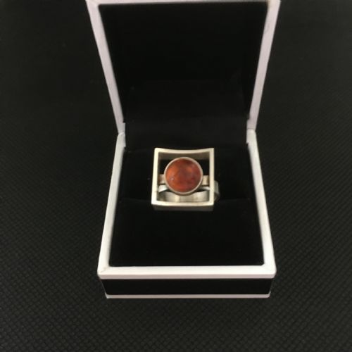 danish silver ring with amber 1960s by n e from - CATEGORY: ANTIQUE JEWELLERY - DATED 1960
