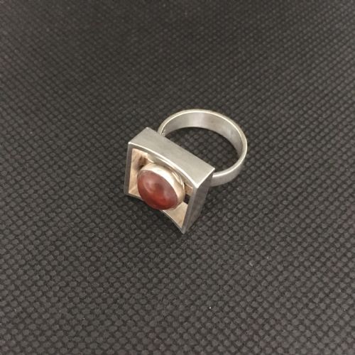 DANISH SILVER RING WITH AMBER 1960S BY N E FROM - ADDITIONAL PHOTO 1
