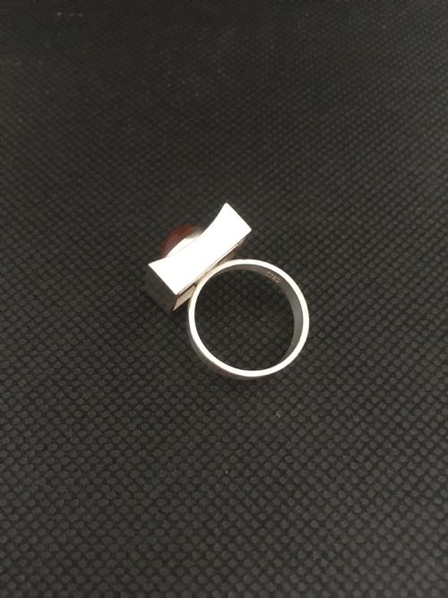 DANISH SILVER RING WITH AMBER 1960S BY N E FROM - ADDITIONAL PHOTO 2