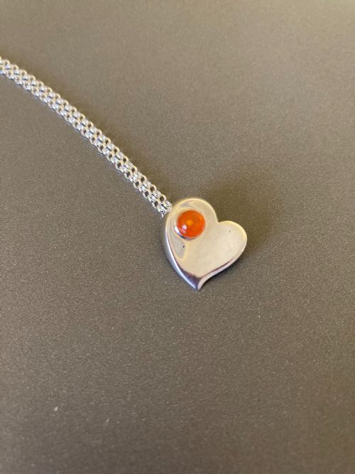danish sterling silver heart pendant with amber - CATEGORY: ANTIQUE JEWELLERY - DATED 1960