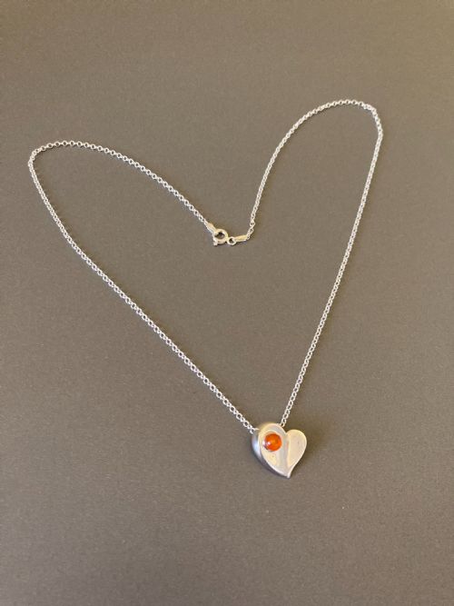 DANISH STERLING SILVER HEART PENDANT WITH AMBER - ADDITIONAL PHOTO 2