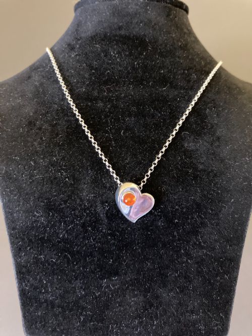 DANISH STERLING SILVER HEART PENDANT WITH AMBER - ADDITIONAL PHOTO 3