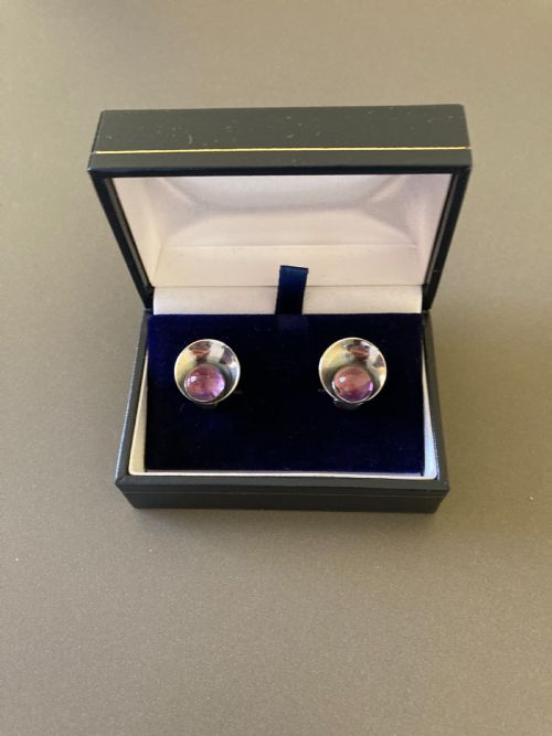 danish silver earrings with amethyst by niels erik from - CATEGORY: ANTIQUE JEWELLERY - DATED 1960