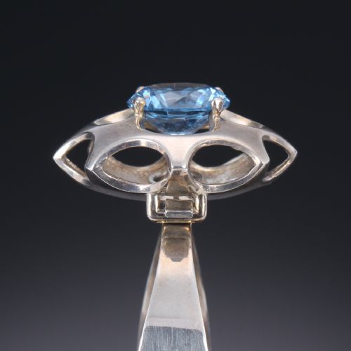 DANISH SILVER BANGLE WITH BLUE GLASS STONE BY HERMANN SIERSBOL - ADDITIONAL PHOTO 1