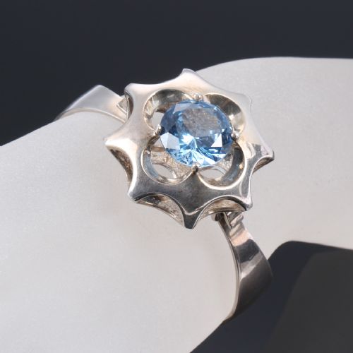 DANISH SILVER BANGLE WITH BLUE GLASS STONE BY HERMANN SIERSBOL - ADDITIONAL PHOTO 2