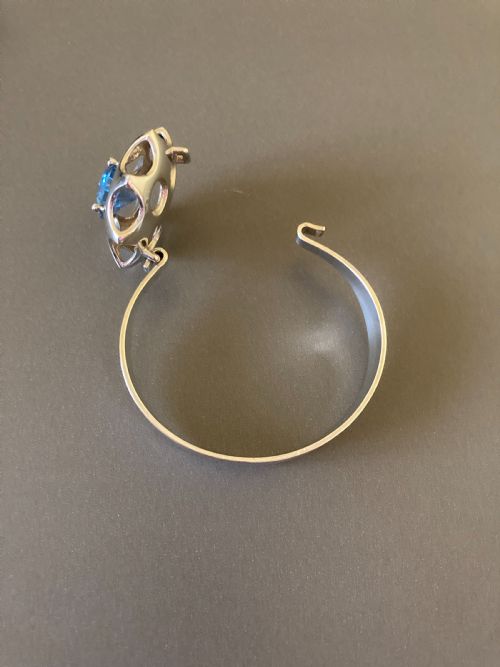 DANISH SILVER BANGLE WITH BLUE GLASS STONE BY HERMANN SIERSBOL - ADDITIONAL PHOTO 4