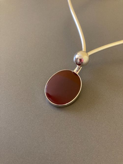 DANISH SILVER TORQUE WITH RED AGATE 1960S BY N E FROM - ADDITIONAL PHOTO 1
