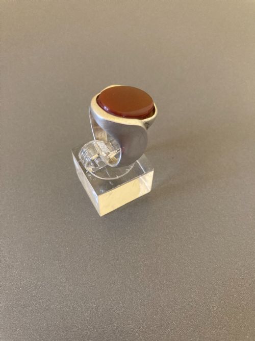 DANISH SILVER AND RED AGATE RING BY N E FROM 1960S - ADDITIONAL PHOTO 2