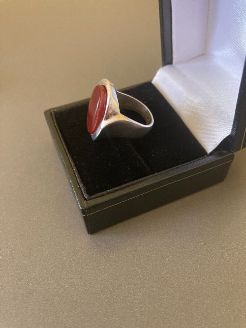 DANISH SILVER AND RED AGATE RING BY N E FROM 1960S - ADDITIONAL PHOTO 4
