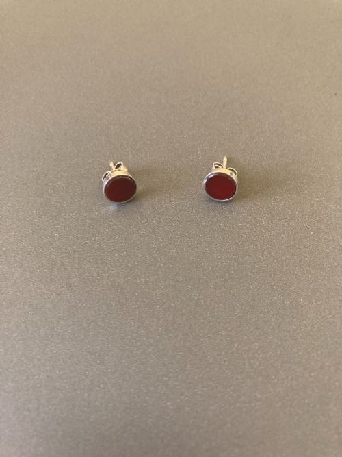 DANISH SILVER AND RED AGATE EARRINGS BY N E FROM 1960S - ADDITIONAL PHOTO 2