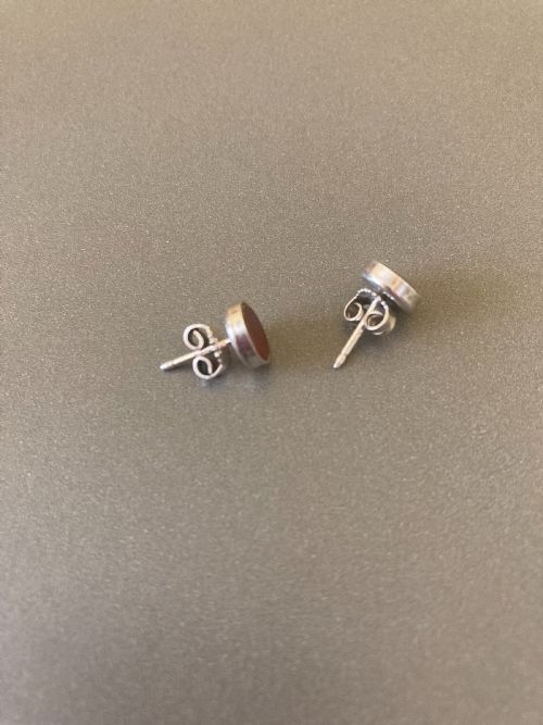 DANISH SILVER AND RED AGATE EARRINGS BY N E FROM 1960S - ADDITIONAL PHOTO 3