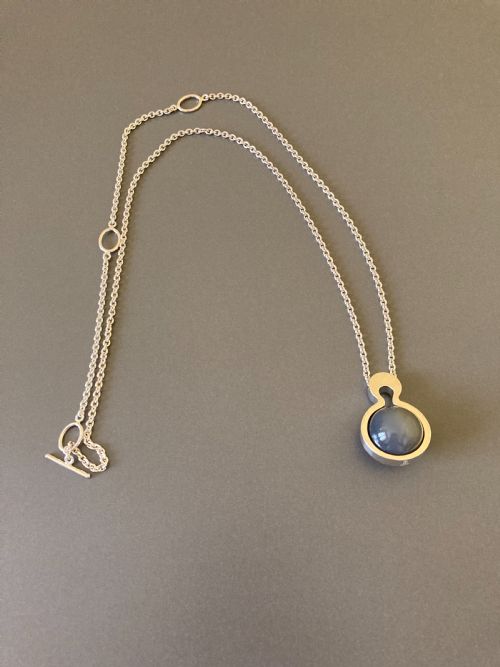 danish silver moon pendant with grey onyx 1960s by kurt nielsen - CATEGORY: ANTIQUE JEWELLERY - DATED 1960