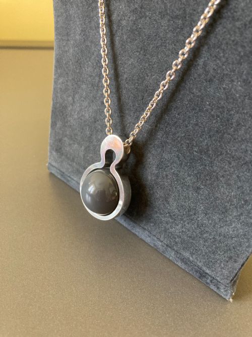 DANISH SILVER MOON PENDANT WITH GREY ONYX 1960S BY KURT NIELSEN - ADDITIONAL PHOTO 3