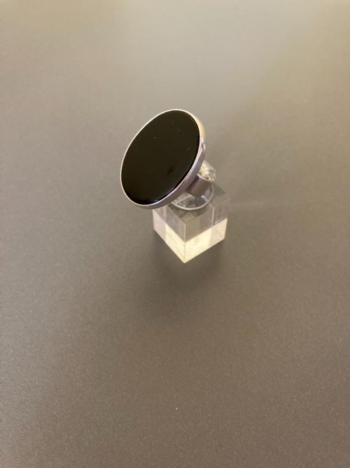 DANISH SILVER RING WITH ONYX BY N E FROM 1960S - ADDITIONAL PHOTO 1