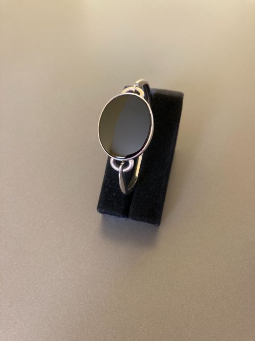 DANISH SILVER BANGLE WITH BLACK ONYX 1960S BY NIELS ERIK FROM - ADDITIONAL PHOTO 2