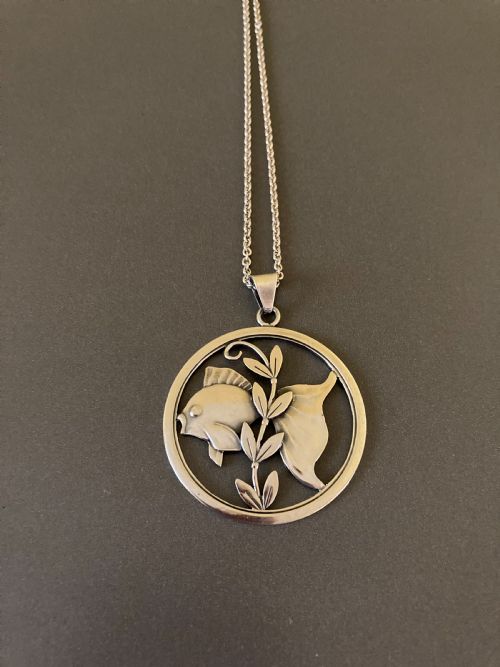 danish silver pendant with fish 1960s by chr veilskov - CATEGORY: ANTIQUE JEWELLERY - DATED 1960