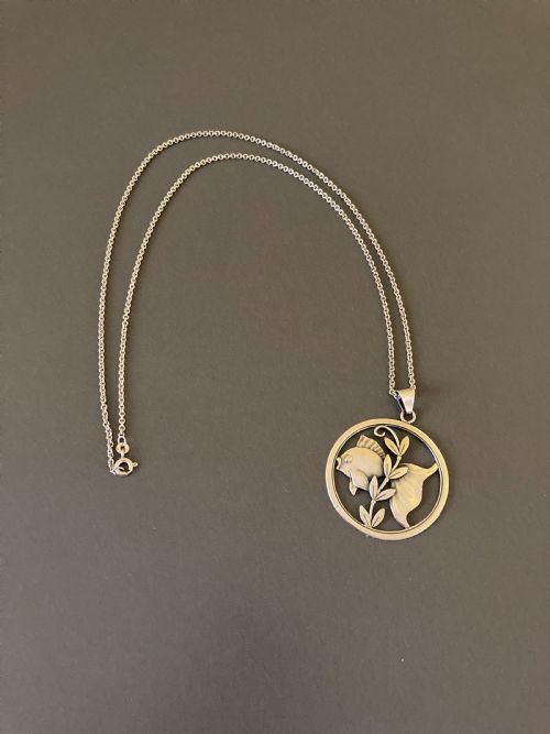 DANISH SILVER PENDANT WITH FISH 1960S BY CHR VEILSKOV - ADDITIONAL PHOTO 1
