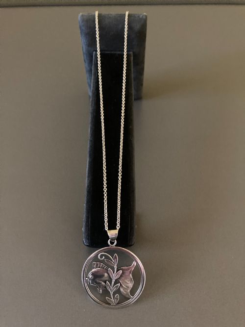 DANISH SILVER PENDANT WITH FISH 1960S BY CHR VEILSKOV - ADDITIONAL PHOTO 2