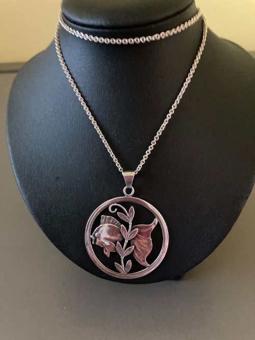 DANISH SILVER PENDANT WITH FISH 1960S BY CHR VEILSKOV - ADDITIONAL PHOTO 3