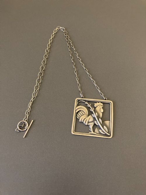 georg jensen danish silver pendant with cockerel - CATEGORY: ANTIQUE JEWELLERY - DATED 1940