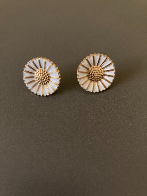 danish silver gilt and enamel daisy earrings 1950s - CATEGORY: ANTIQUE JEWELLERY - DATED 1950