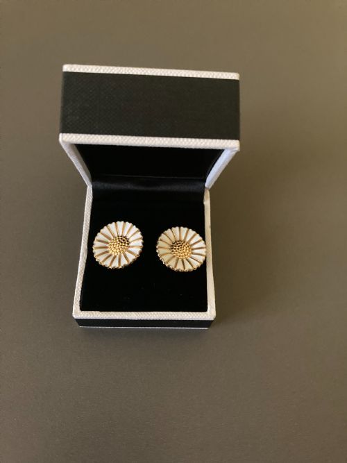DANISH SILVER GILT AND ENAMEL DAISY EARRINGS 1950S - ADDITIONAL PHOTO 2