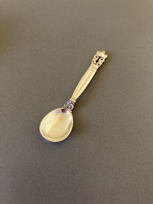 GEORG JENSEN DANISH SILVER SALT AND SPOON ACORN PATTERN - ADDITIONAL PHOTO 2