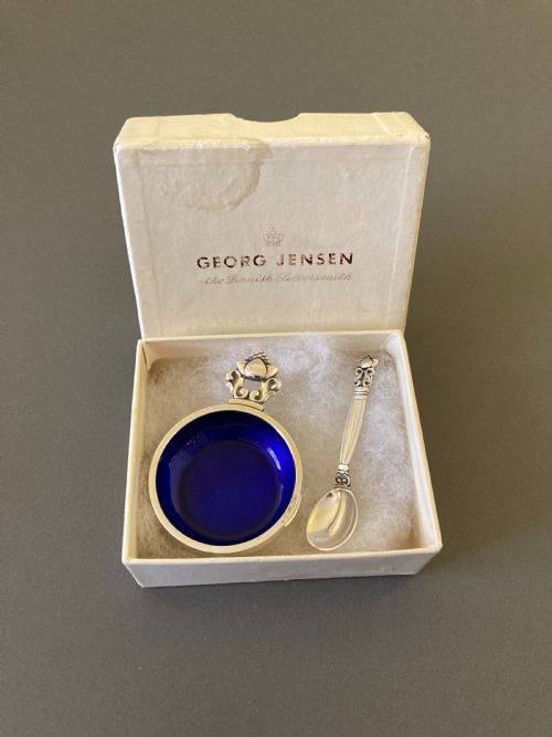 GEORG JENSEN DANISH SILVER SALT AND SPOON ACORN PATTERN - ADDITIONAL PHOTO 3