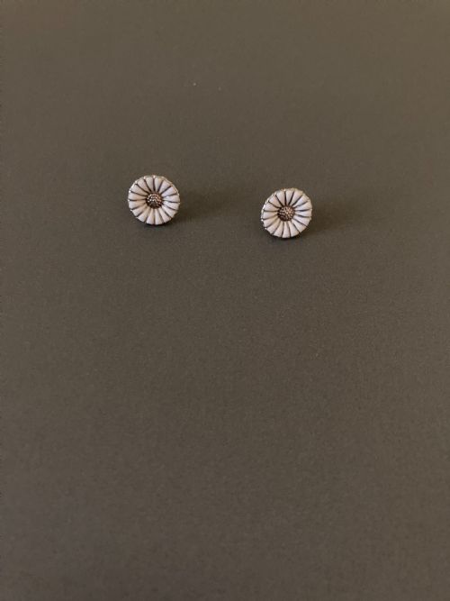 GEORG JENSEN DANISH SILVER AND ENAMEL DAISY EARRINGS - ADDITIONAL PHOTO 2