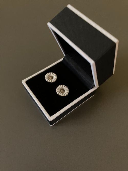 GEORG JENSEN DANISH SILVER AND ENAMEL DAISY EARRINGS - ADDITIONAL PHOTO 4
