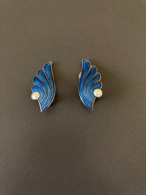 norwegian silver gilt and enamel ear clips 1950s - CATEGORY: ANTIQUE JEWELLERY - DATED 1950