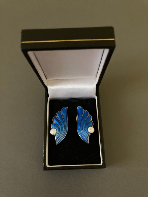 NORWEGIAN SILVER GILT AND ENAMEL EAR CLIPS 1950S - ADDITIONAL PHOTO 3