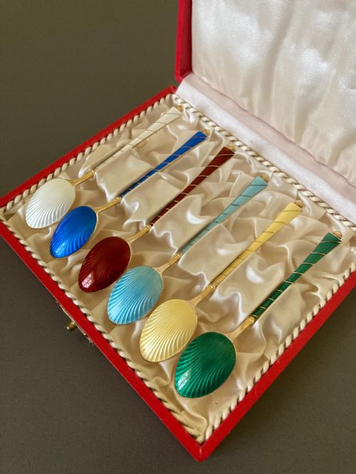 6 DANISH SILVER GILT AND ENAMEL MOCHA SPOON 1950S - ADDITIONAL PHOTO 1