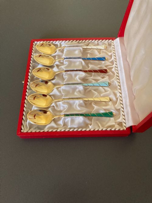 6 DANISH SILVER GILT AND ENAMEL MOCHA SPOON 1950S - ADDITIONAL PHOTO 2