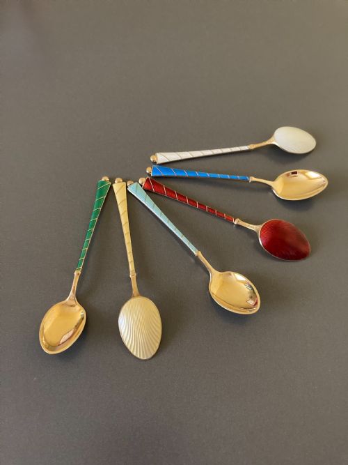 6 DANISH SILVER GILT AND ENAMEL MOCHA SPOON 1950S - ADDITIONAL PHOTO 3