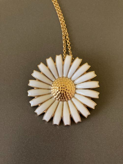 GEORG JENSEN DANISH SILVER GILT AND ENAMEL DAISY PENDANTBROOCH 1950S - ADDITIONAL PHOTO 1