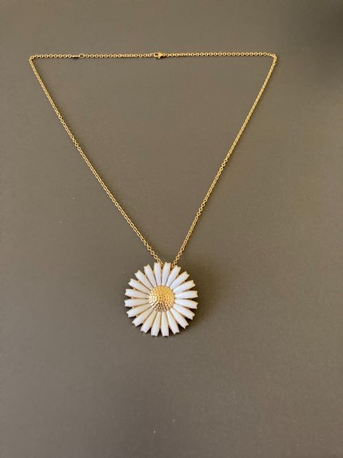 GEORG JENSEN DANISH SILVER GILT AND ENAMEL DAISY PENDANTBROOCH 1950S - ADDITIONAL PHOTO 2