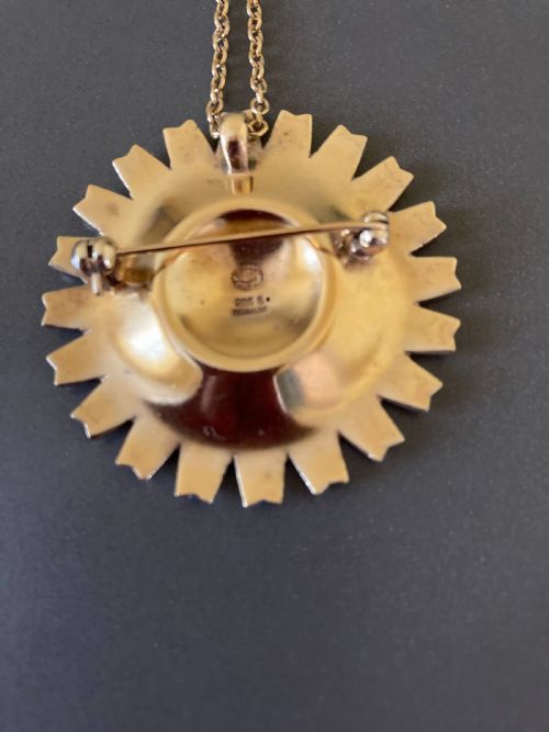 GEORG JENSEN DANISH SILVER GILT AND ENAMEL DAISY PENDANTBROOCH 1950S - ADDITIONAL PHOTO 3